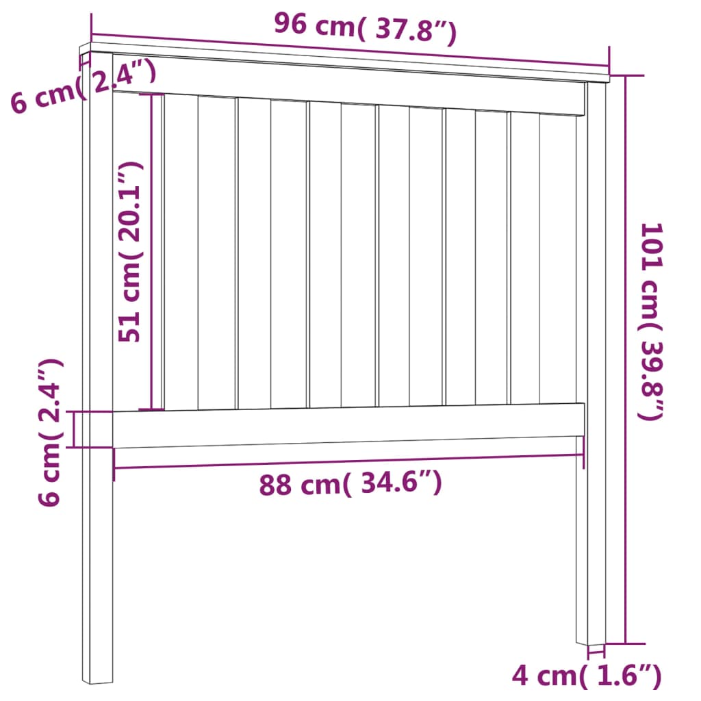 Bed Headboard Grey 96x6x101 cm Solid Wood Pine