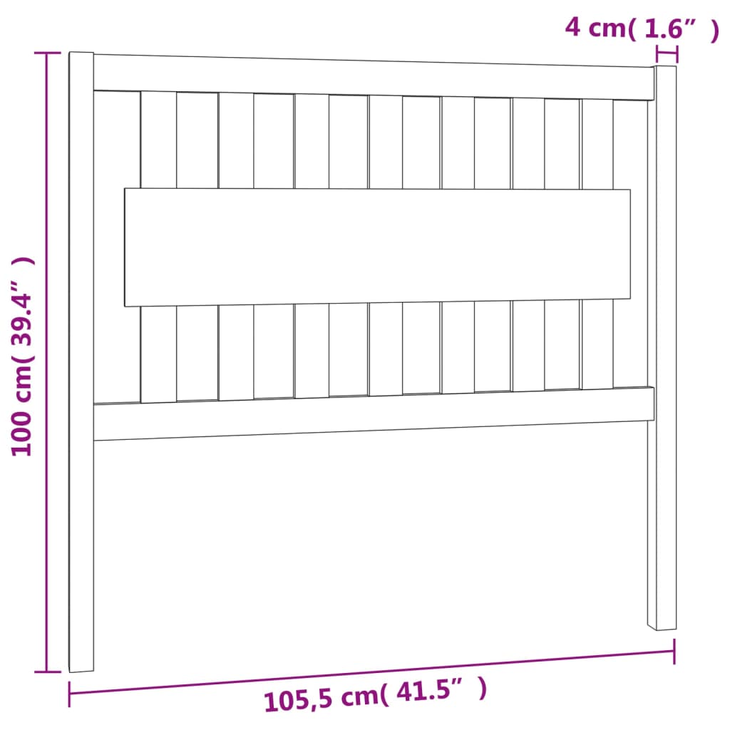 Bed Headboard Grey 105.5x4x100 cm Solid Wood Pine