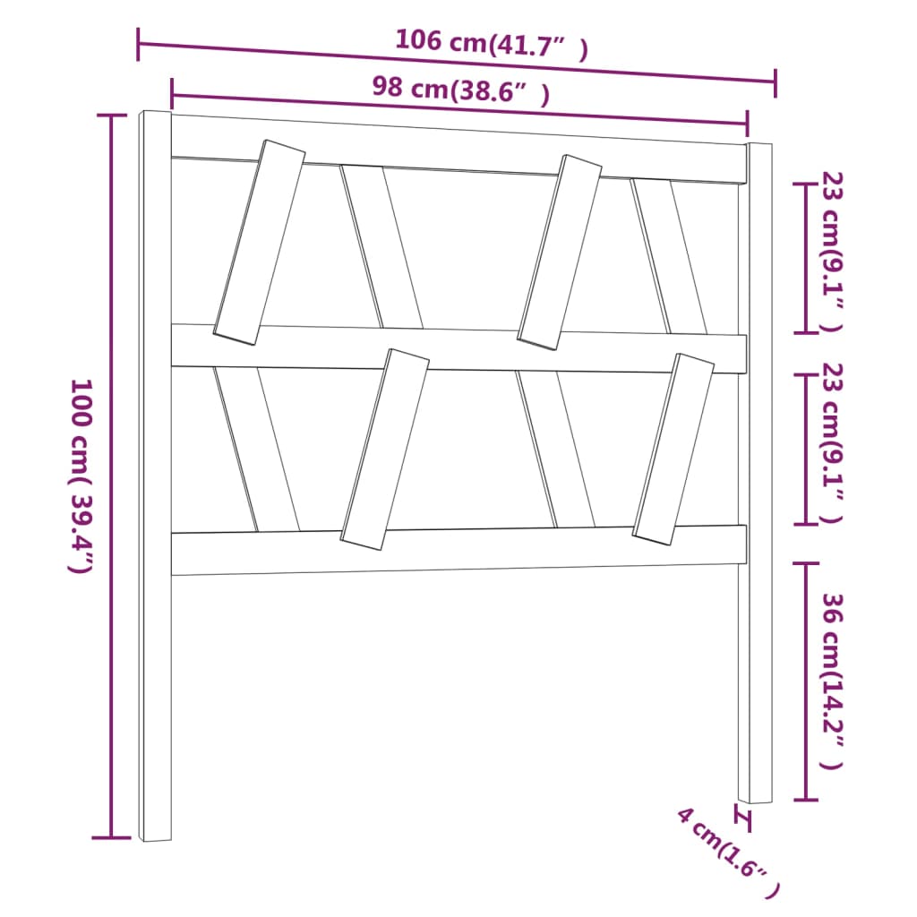 Bed Headboard Grey 106x4x100 cm Solid Wood Pine
