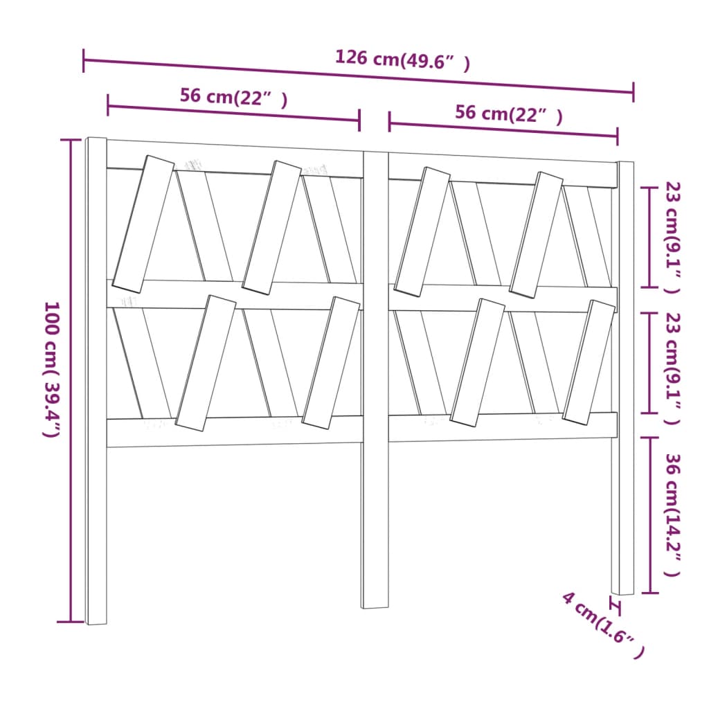 Bed Headboard Grey 126x4x100 cm Solid Wood Pine