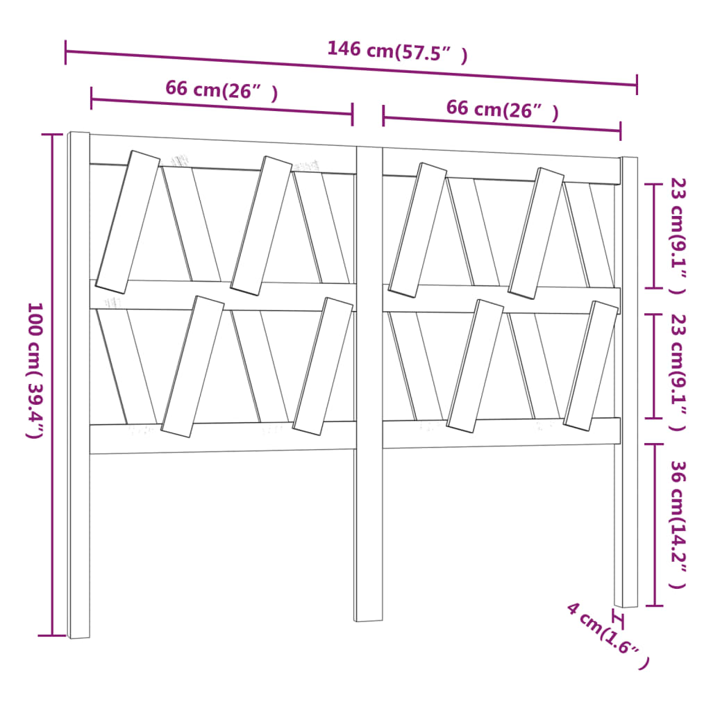 Bed Headboard White 146x4x100 cm Solid Wood Pine