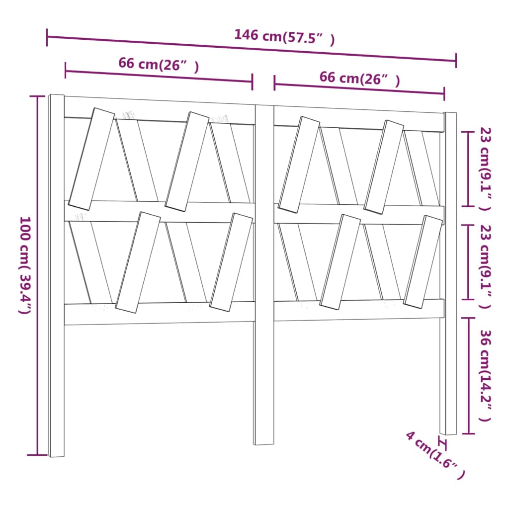 Bed Headboard Honey Brown 146x4x100 cm Solid Wood Pine
