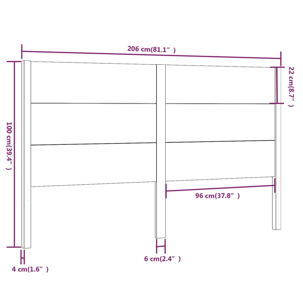 Headboard 206x4x100 cm Solid Wood Pine