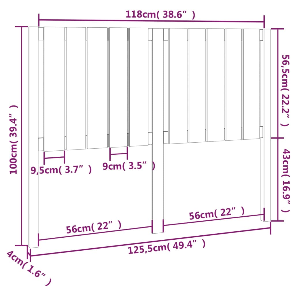 Bed Headboard 125.5x4x100 cm Solid Wood Pine