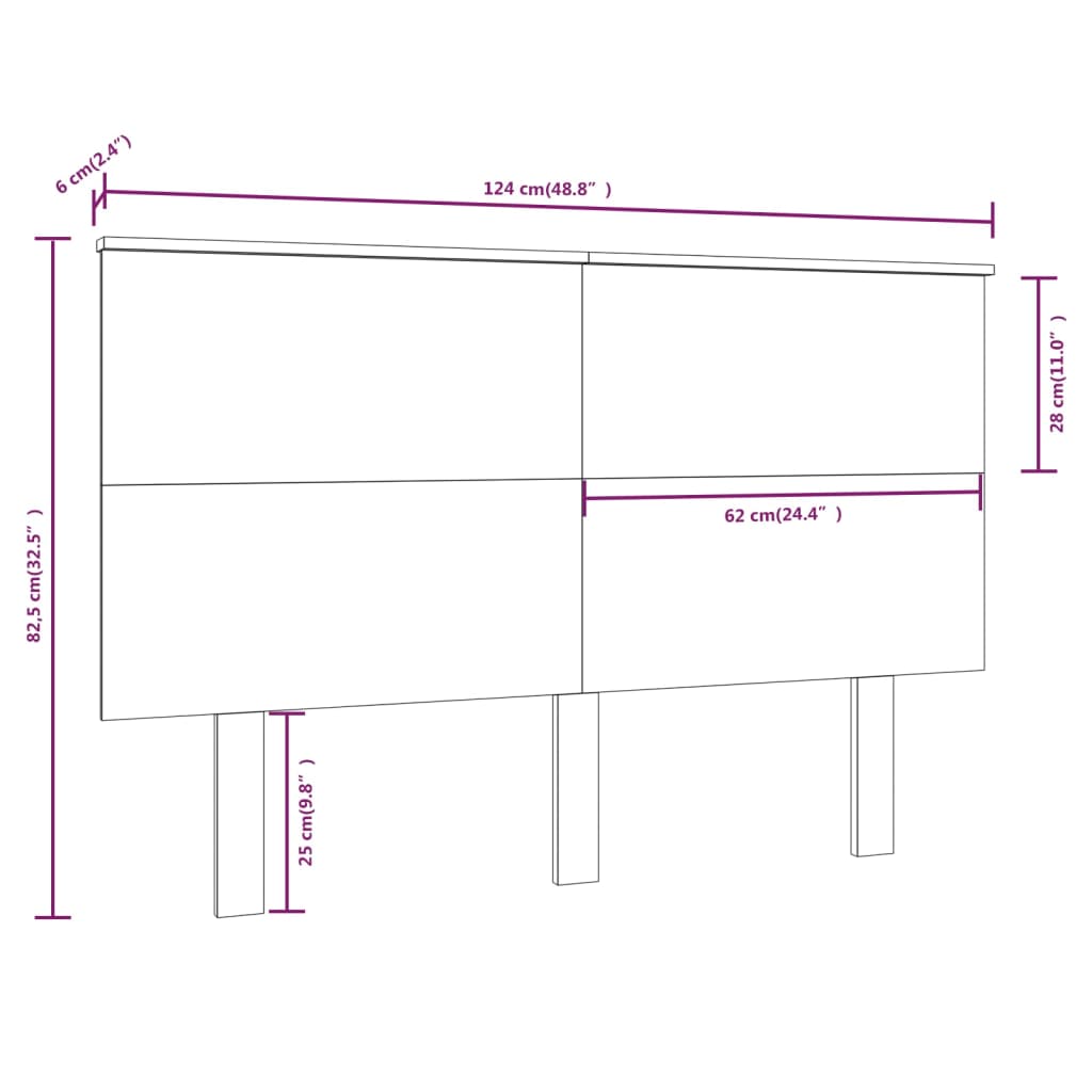 Bed Headboard Black 124x6x82.5 cm Solid Wood Pine