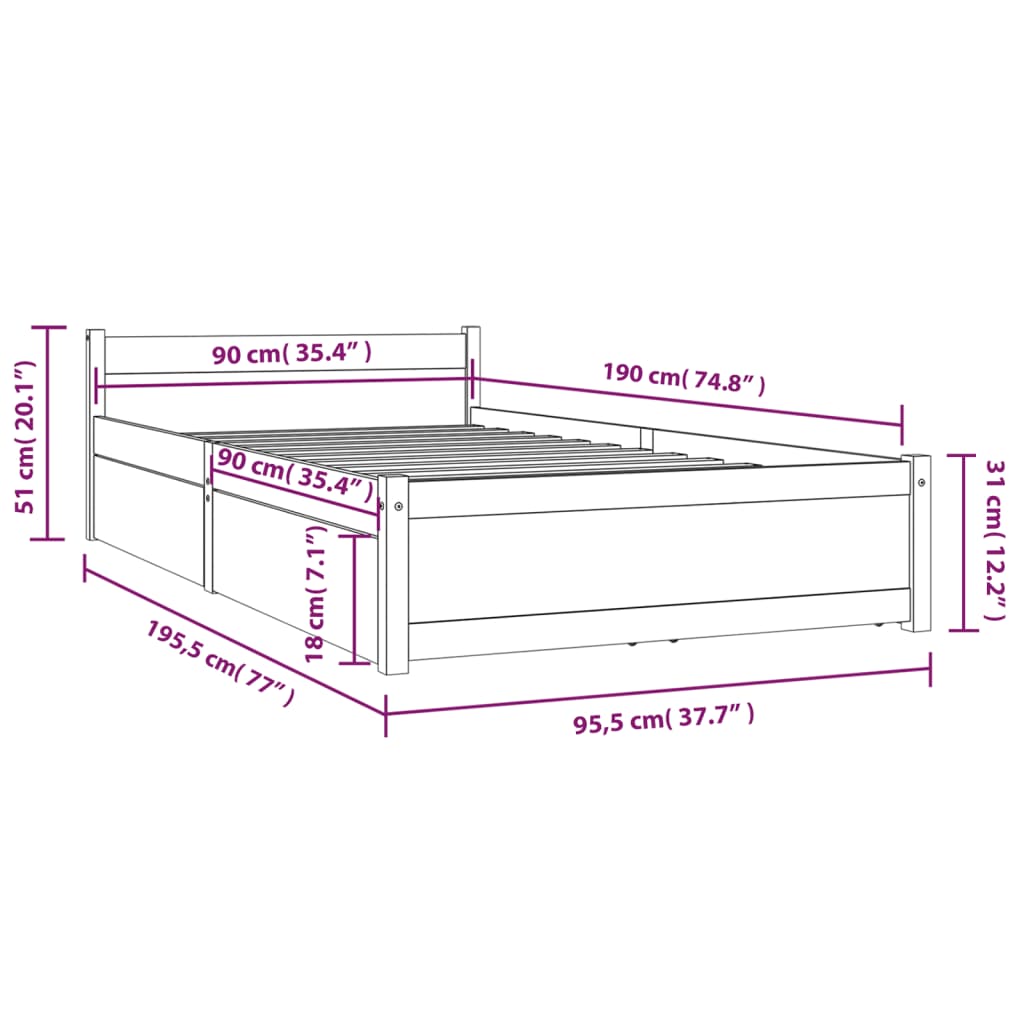 Bed Frame without Mattress with Drawers Black Single