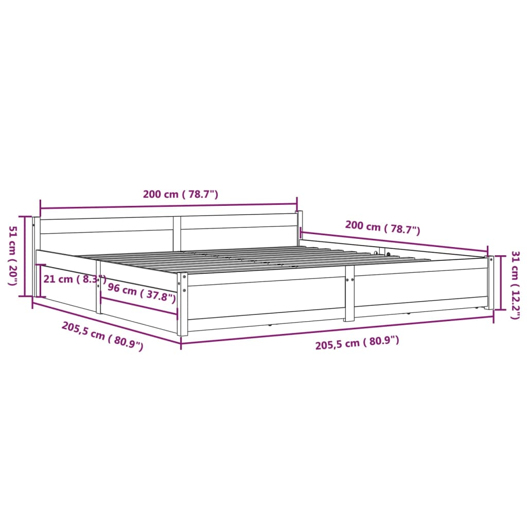 Bed Frame without Mattress with Drawers White 200x200 cm