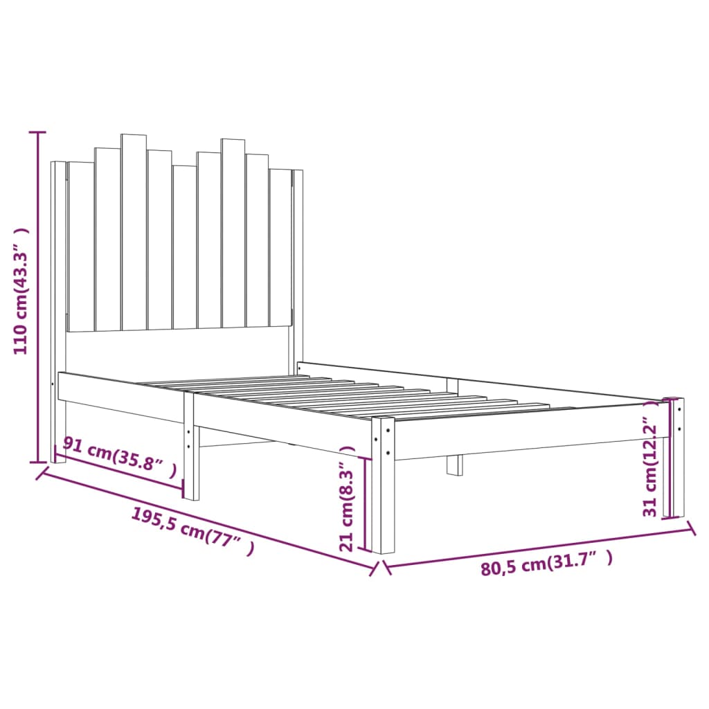 Bed Frame without Mattress Black Solid Wood Small Single