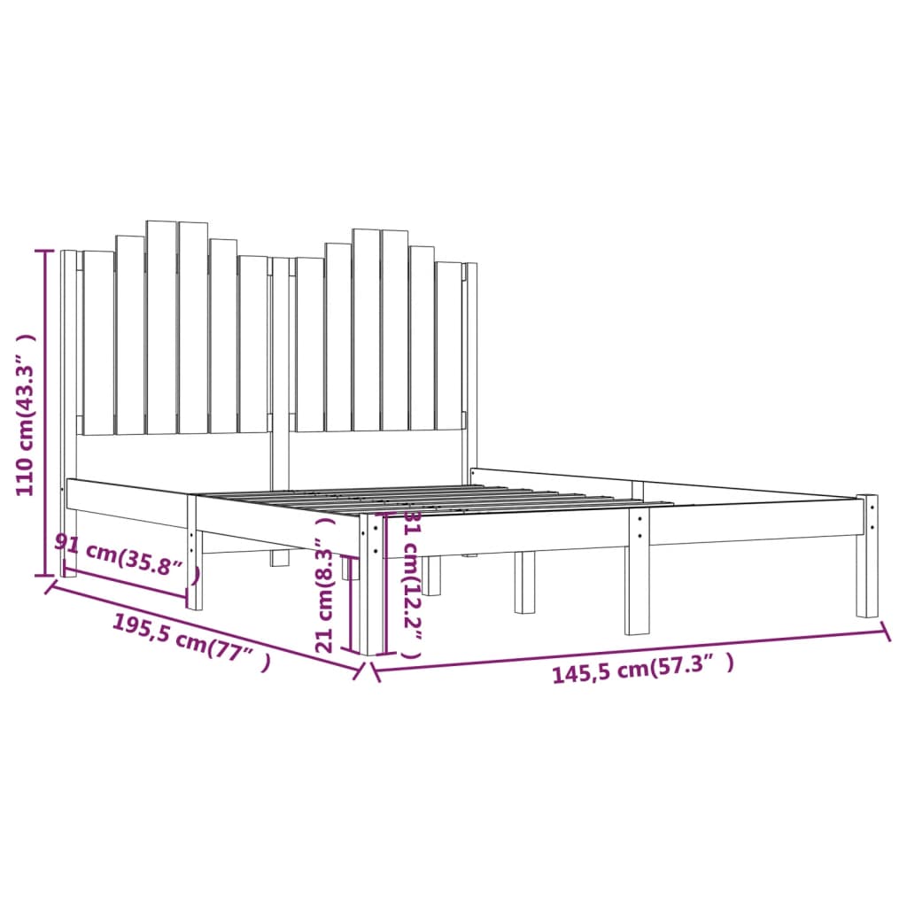3103758 vidaXL Bed Frame without Mattress Solid Wood 140x190 cm (809997+818470)