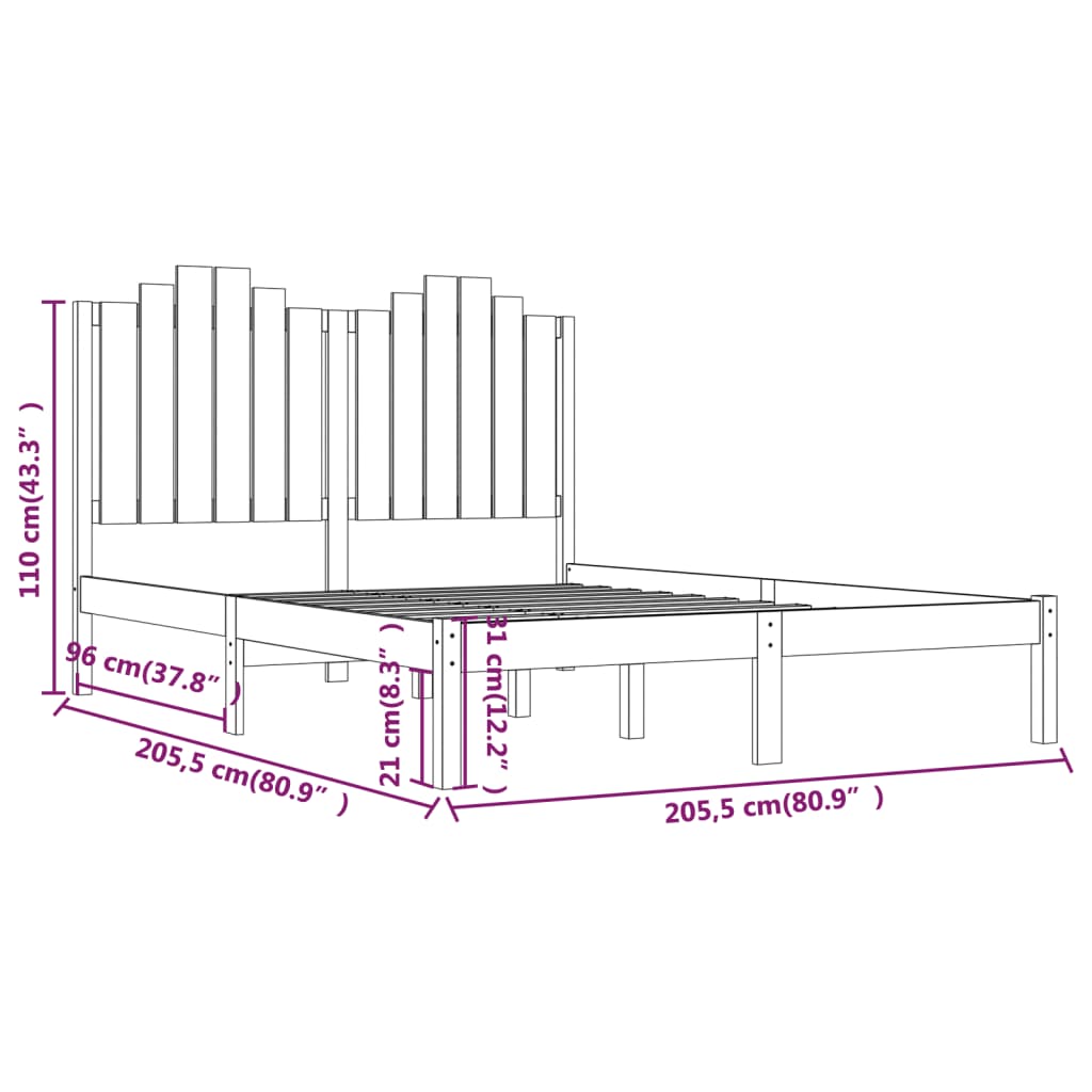 3103802 vidaXL Bed Frame without Mattress Black Solid Wood 200x200 cm (810041+818494)
