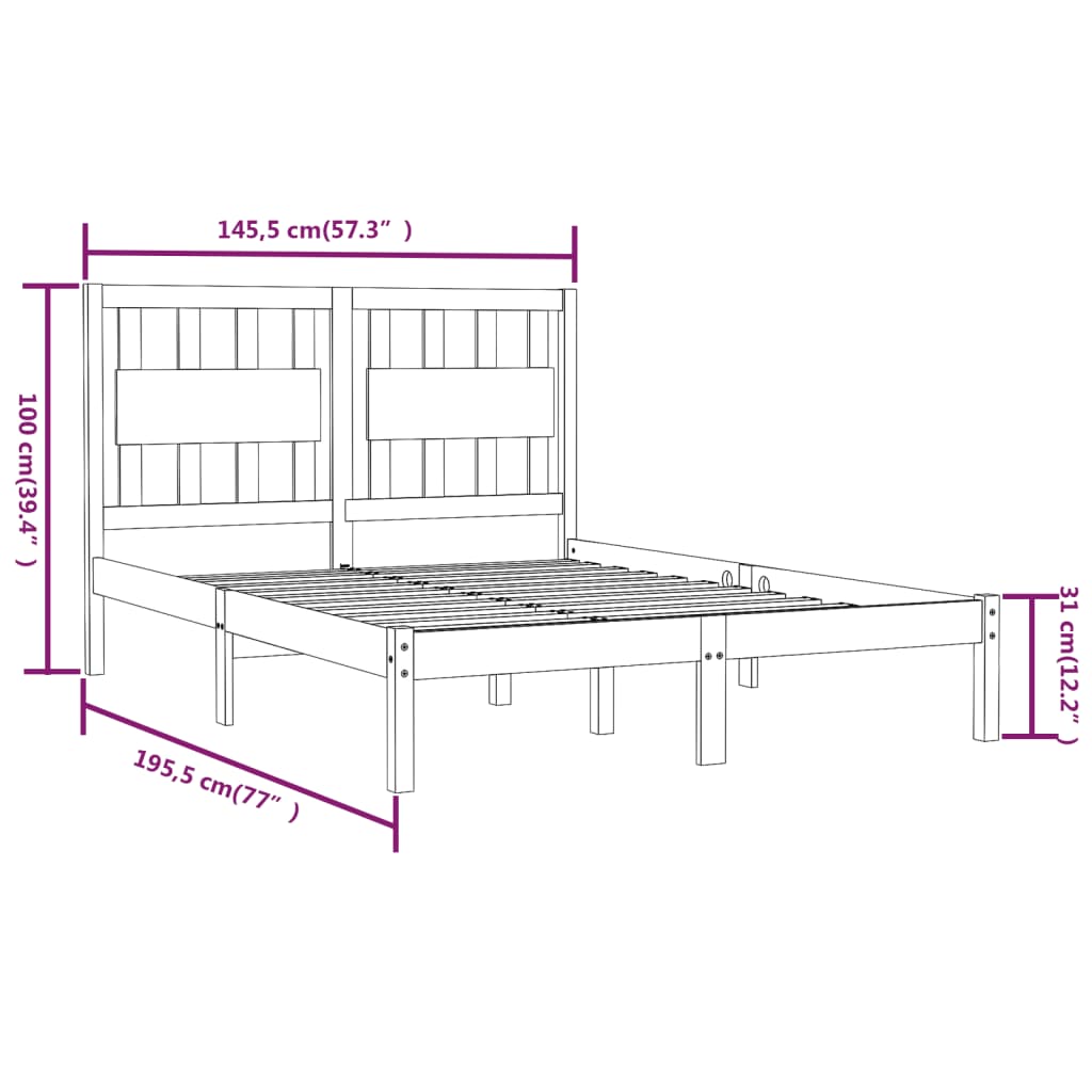 3103917 vidaXL Bed Frame without Mattress Black Solid Wood 140x190 cm (810001+818574)