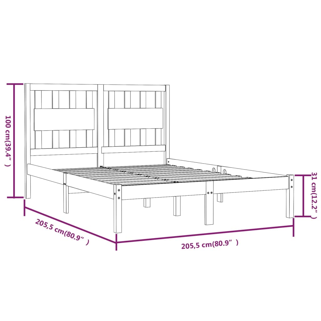 3103955 vidaXL Bed Frame without Mattress Grey Solid Wood 200x200 cm (810039+818592)