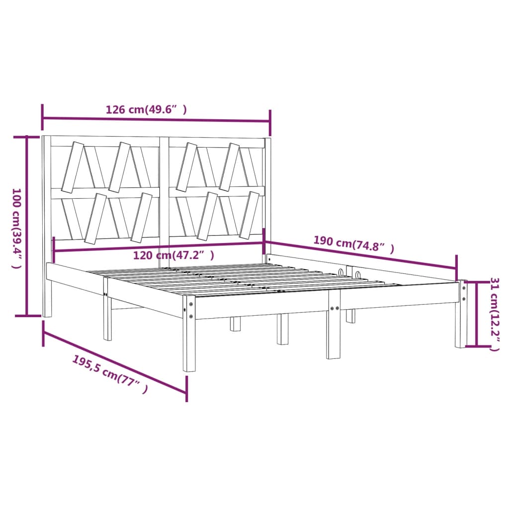 Bed Frame without Mattress White Solid Wood Small Double