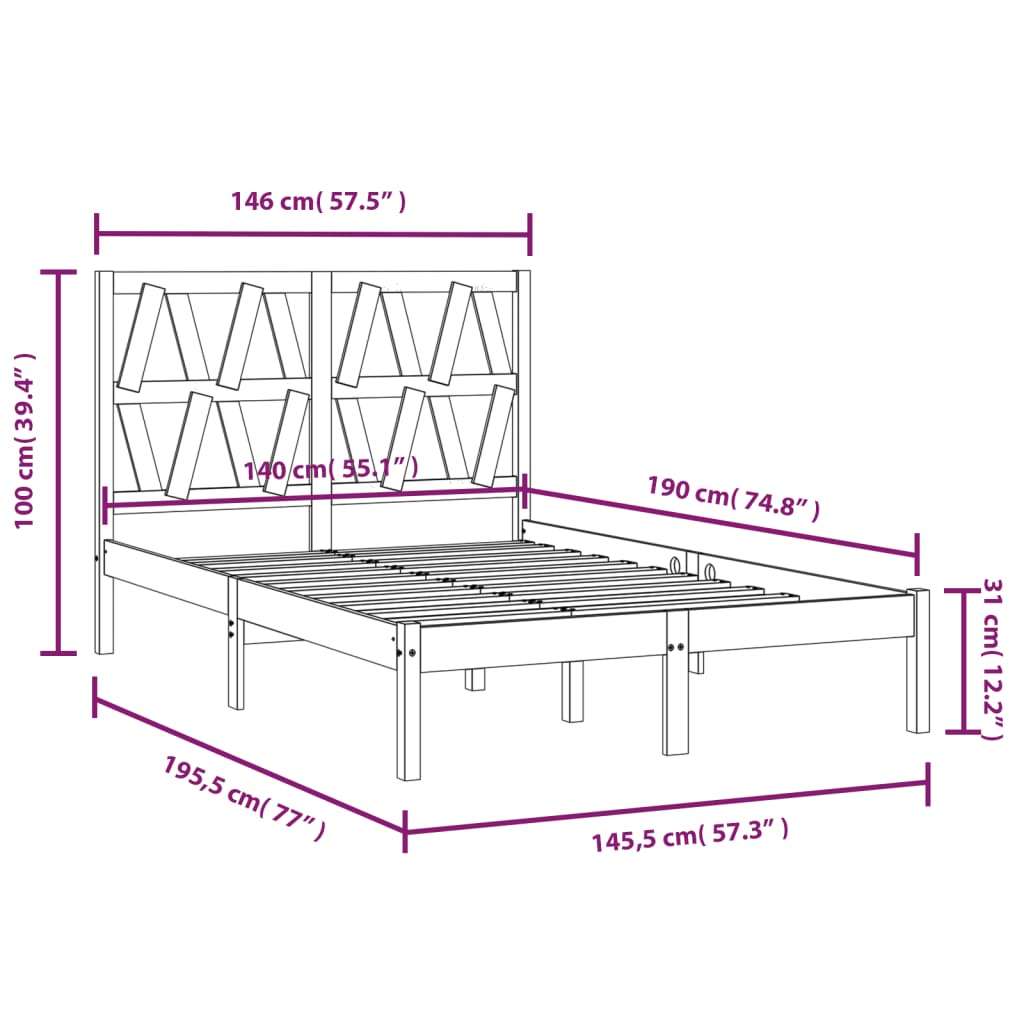 3103978 vidaXL Bed Frame without Mattress Solid Wood 140x190 cm (809997+818620)