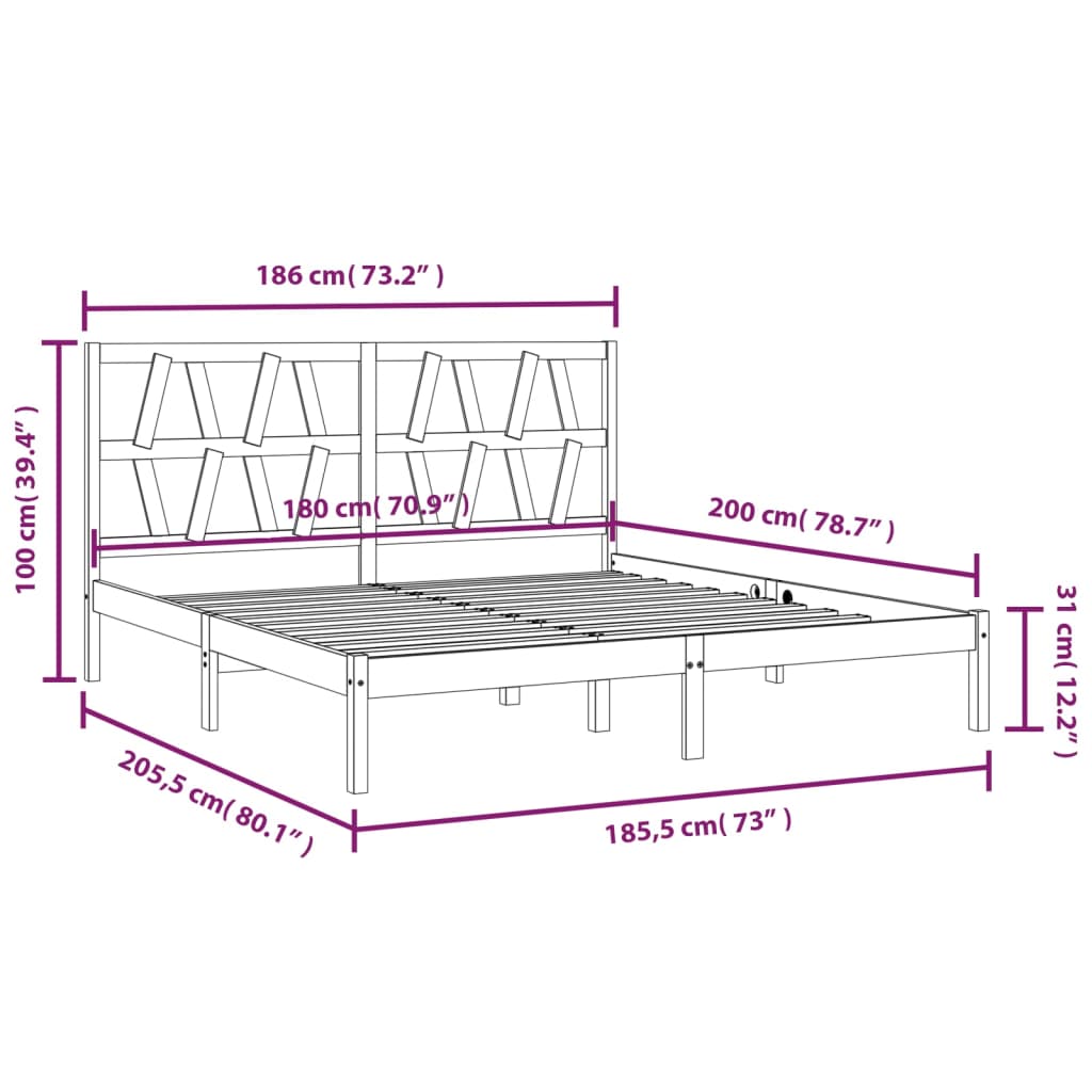 Bed Frame without Mattress Solid Wood Super King