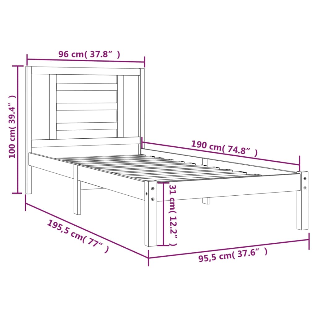 Bed Frame without Mattress 90x190 cm Single Solid Wood Pine
