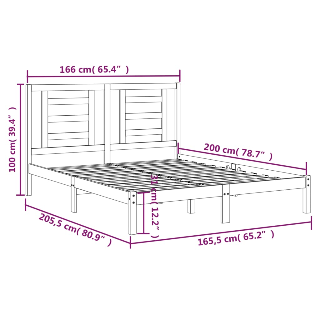 Bed Frame without Mattress White 160x200 cm Solid Wood Pine