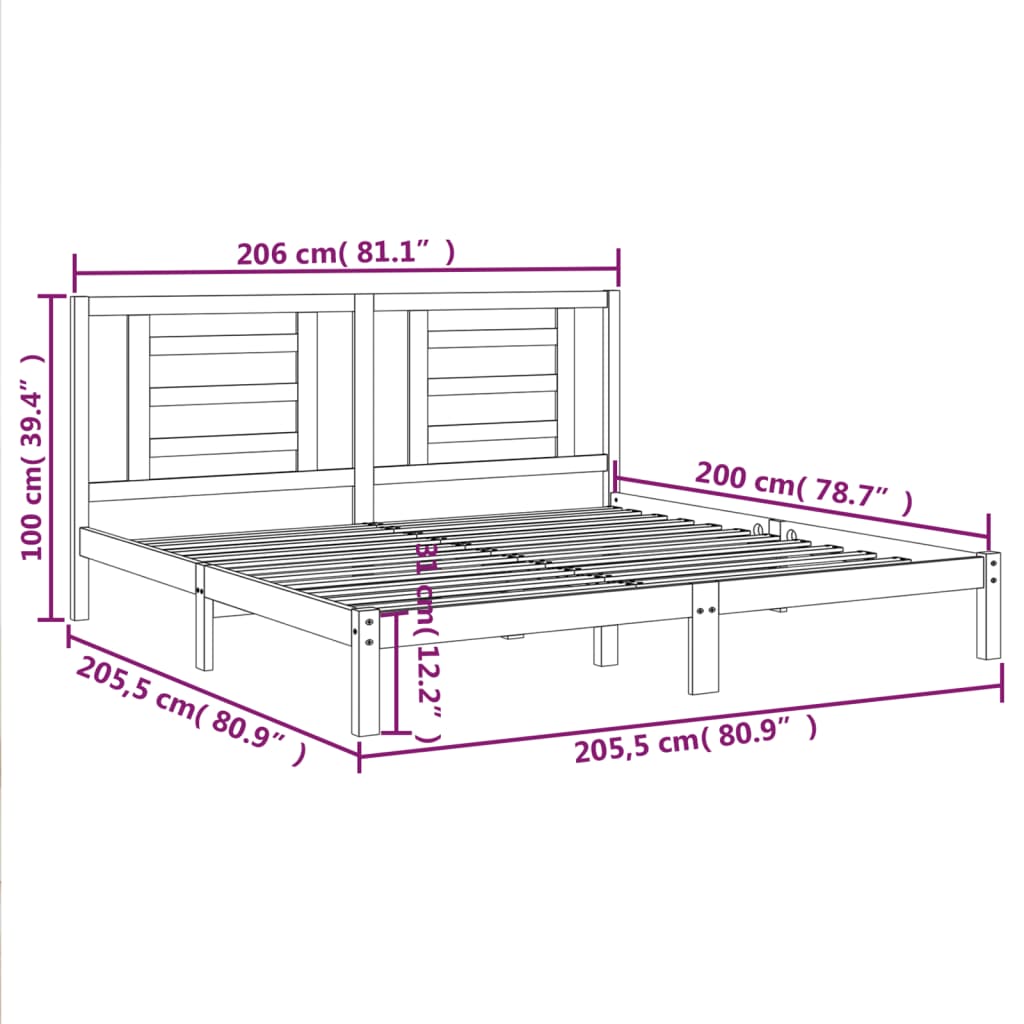 Bed Frame without Mattress Black 200x200 cm Solid Wood Pine