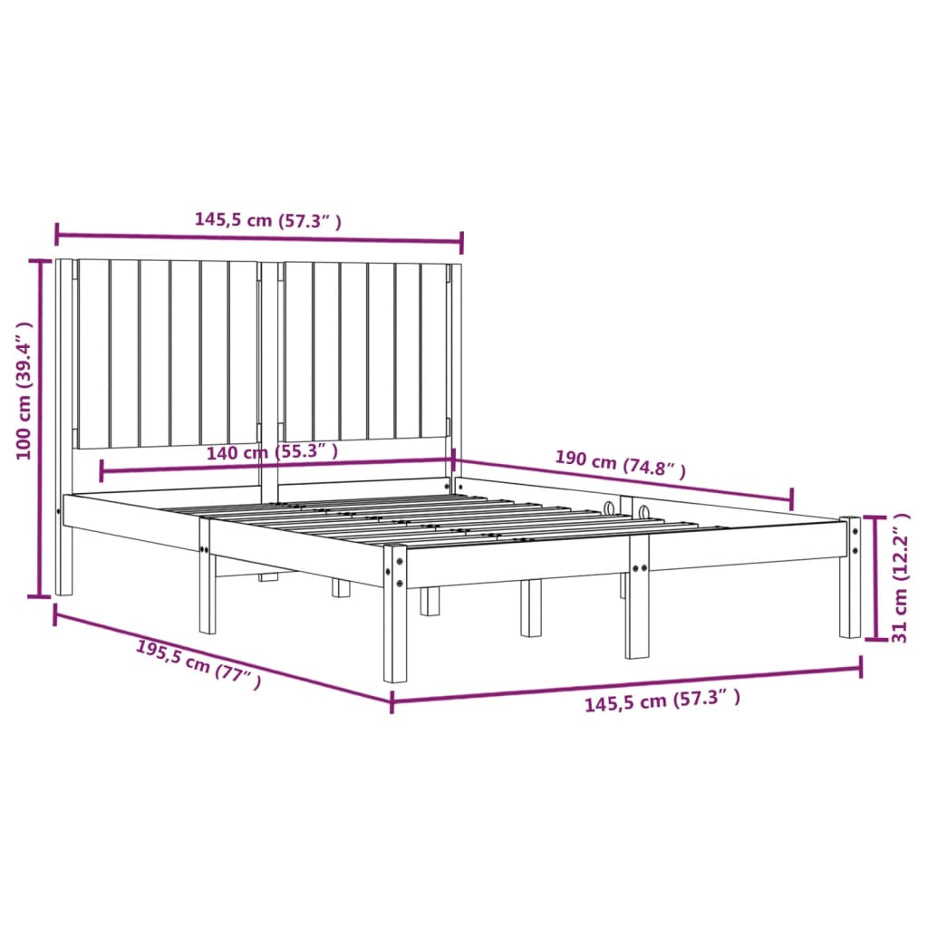 Bed Frame without Mattress Black 140x190 cm Solid Wood Pine