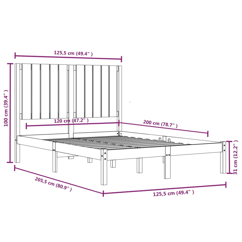 Bed Frame without Mattress 120x200 cm Solid Wood Pine