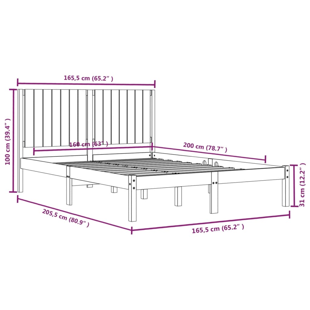 Bed Frame without Mattress 160x200 cm Solid Wood Pine