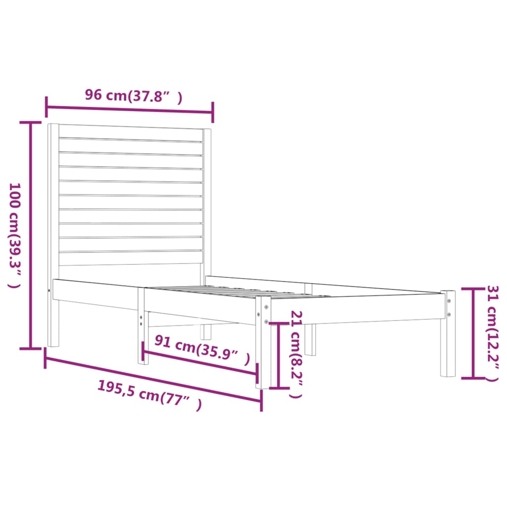 Bed Frame without Mattress White 90x190 cm Single Solid Wood