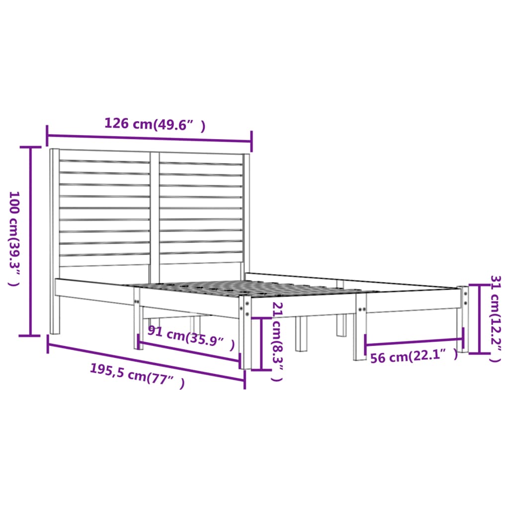 Bed Frame without Mattress White 120x190 cm Small Double Solid Wood