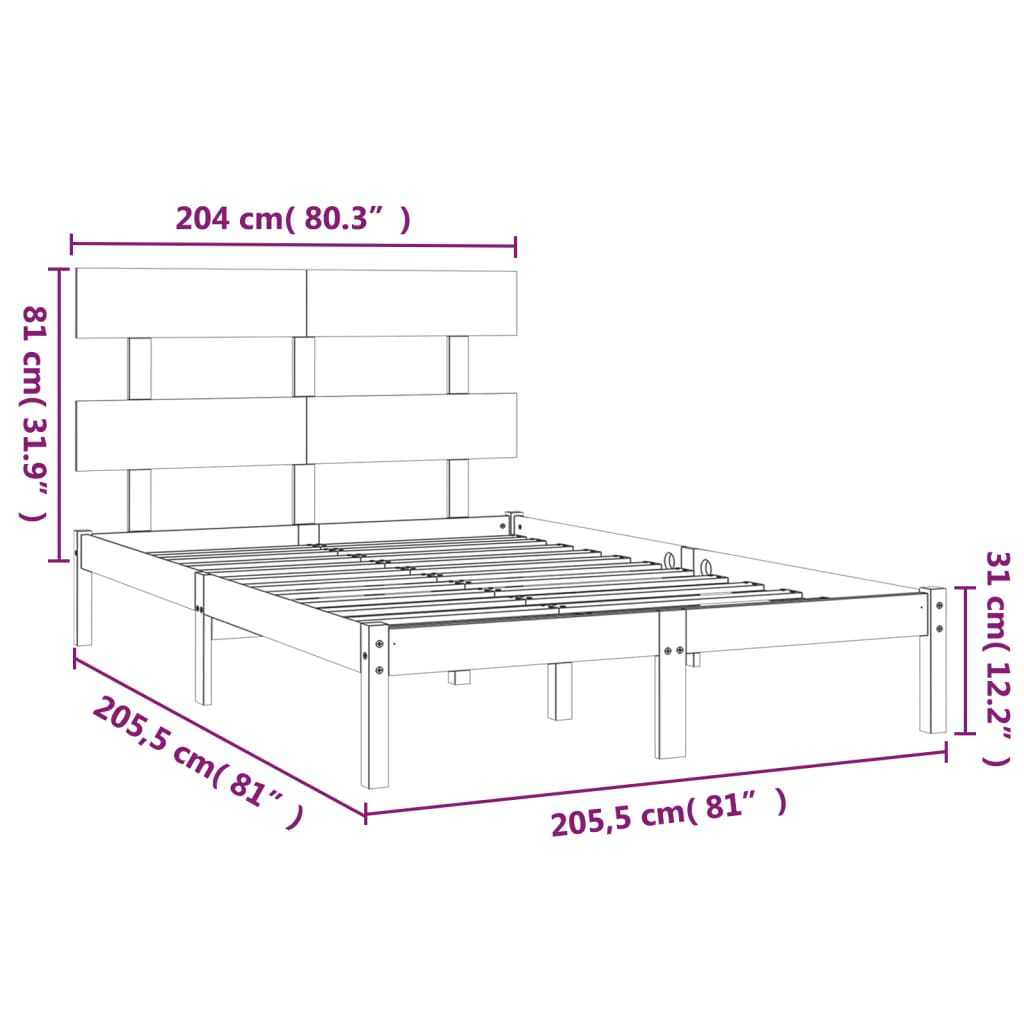 Bed Frame without Mattress Grey 200x200 cm Solid Wood
