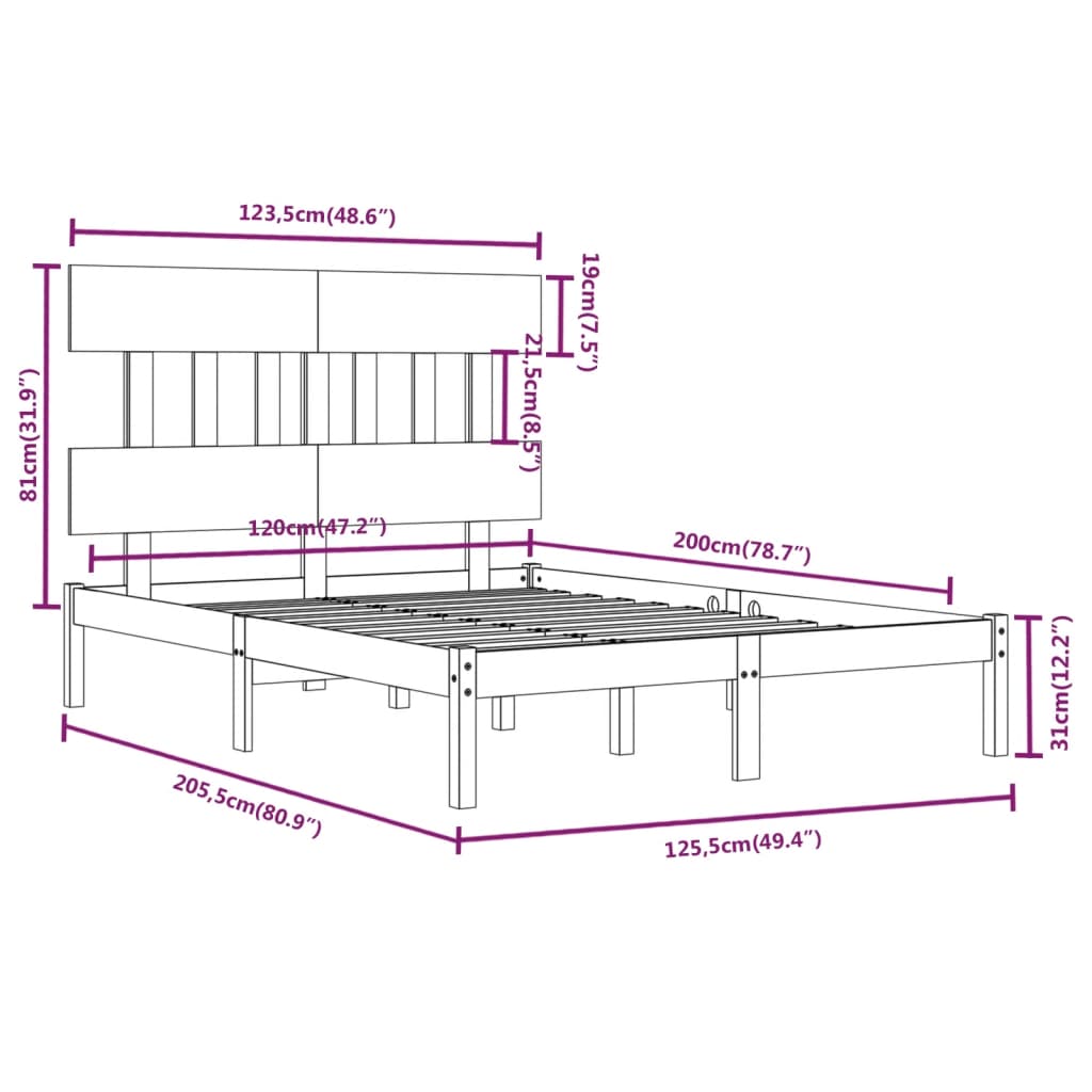 Bed Frame without Mattress White 120x200 cm Solid Wood