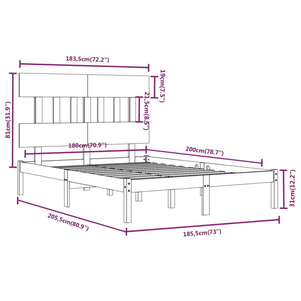 Bed Frame without Mattress White 180x200 cm Super King Solid Wood