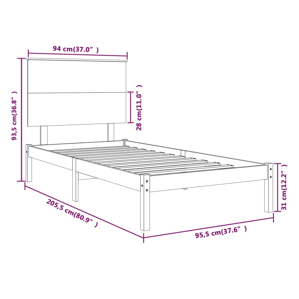 Bed Frame without Mattress White 90x200 cm Solid Wood Pine
