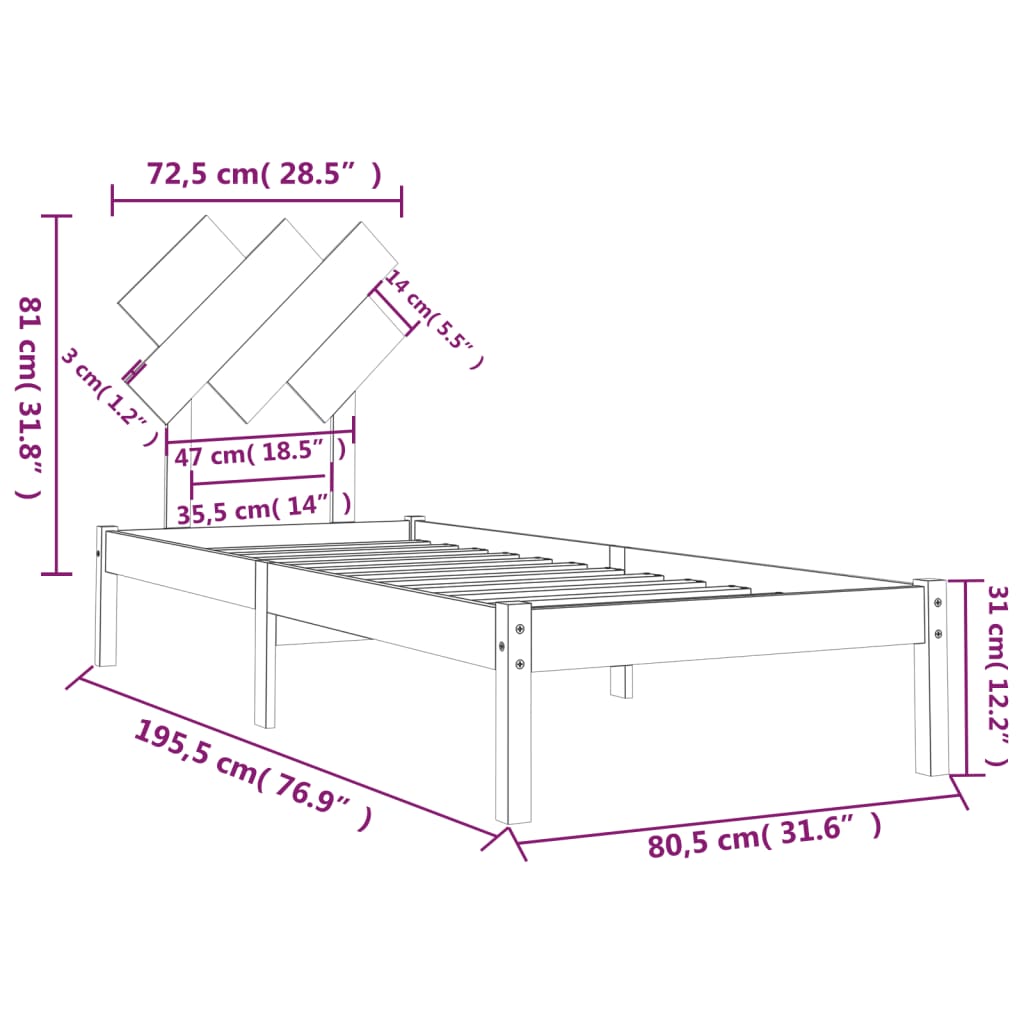 Bed Frame without Mattress Black 75x190 cm Small Single Solid Wood
