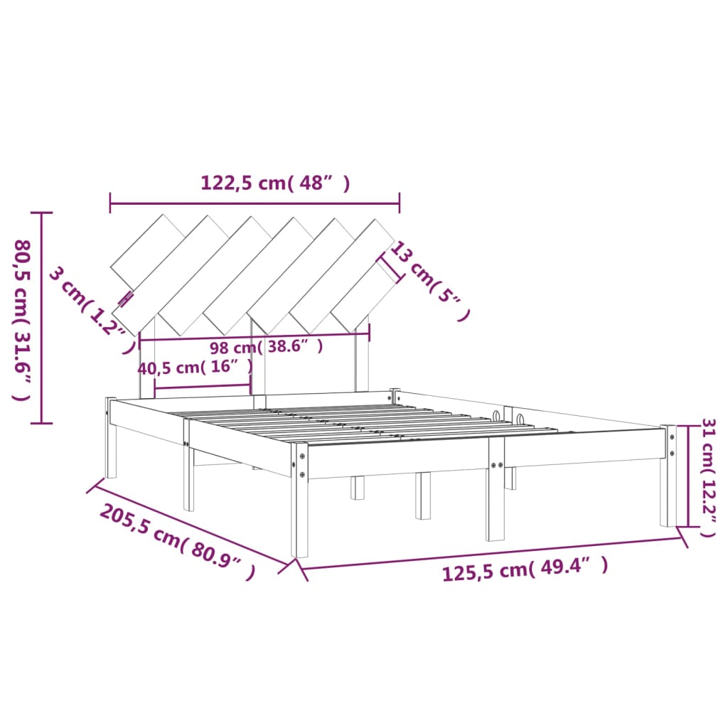 Bed Frame without Mattress White 120x200 cm Solid Wood