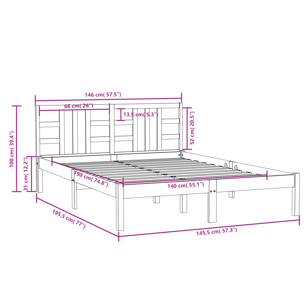Bed Frame without Mattress Black 140x190 cm Solid Wood