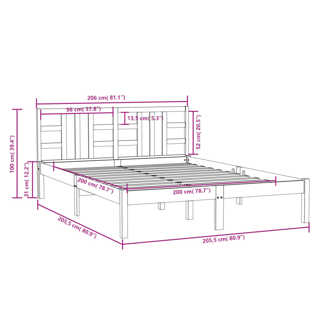 Bed Frame without Mattress Grey 200x200 cm Solid Wood