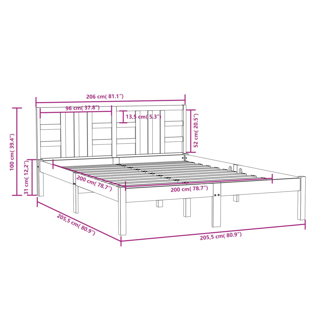 Bed Frame without Mattress Black 200x200 cm Solid Wood