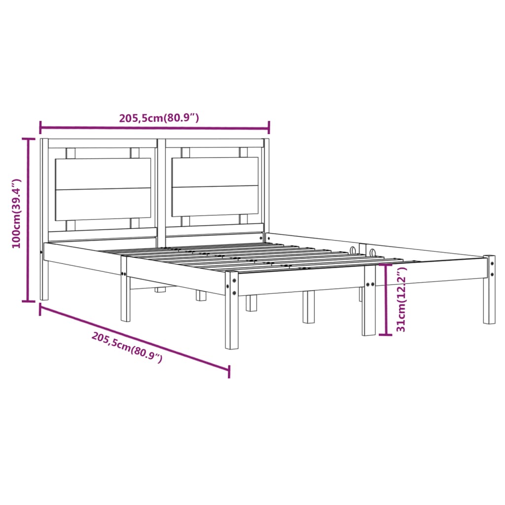 Bed Frame without Mattress Black 200x200 cm Solid Wood