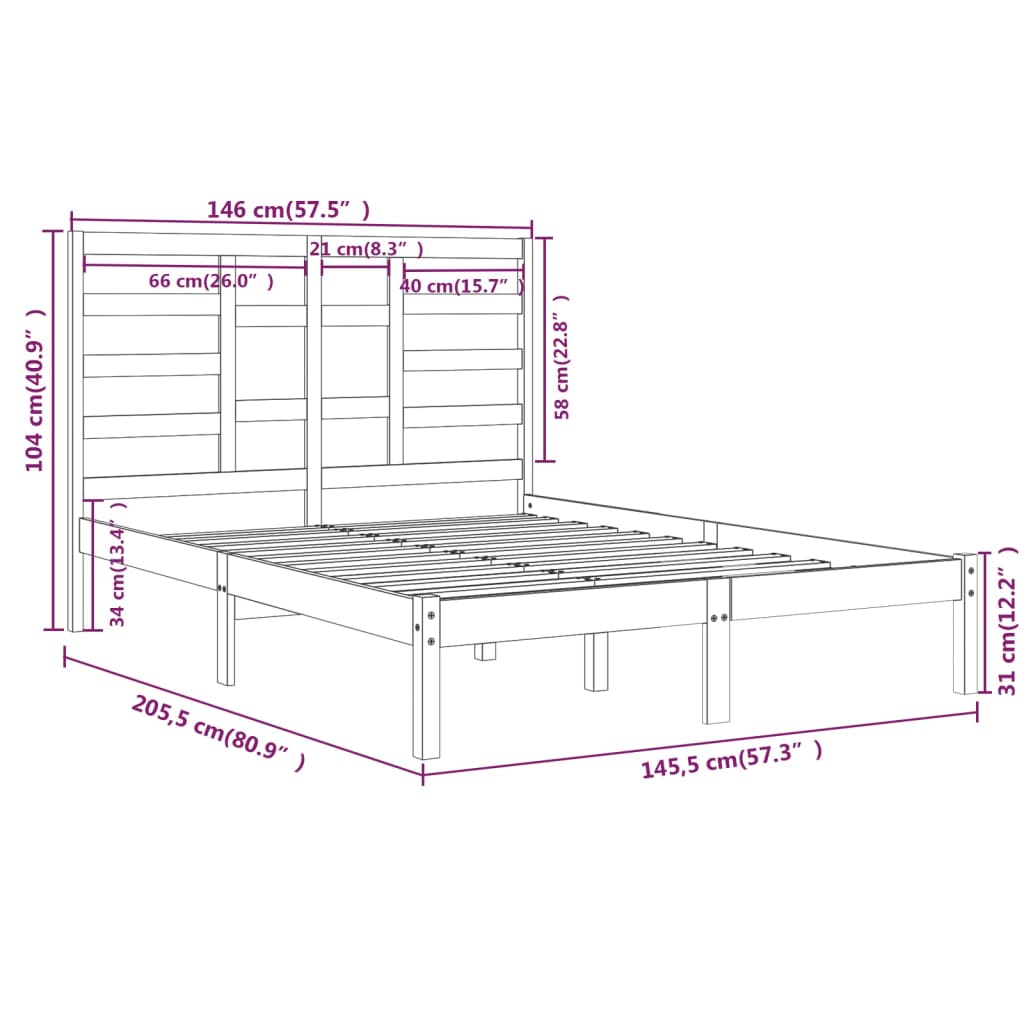 Bed Frame without Mattress White Solid Wood 140x200 cm