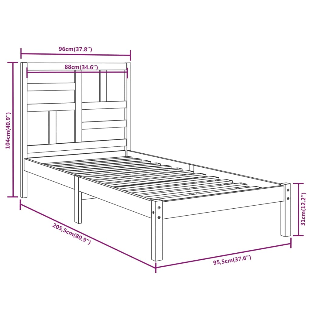 Bed Frame without Mattress Solid Wood 90x200 cm