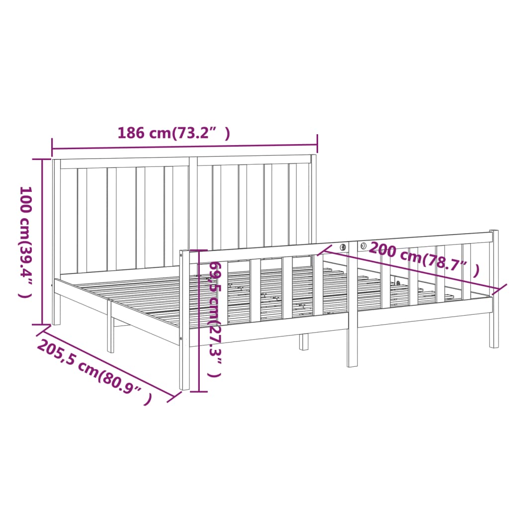 Bed Frame without Mattress Black 180x200 cm Super King Solid Wood Pine