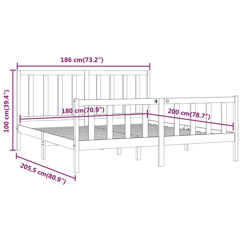 Bed Frame without Mattress Black 180x200 cm Super King Solid Wood