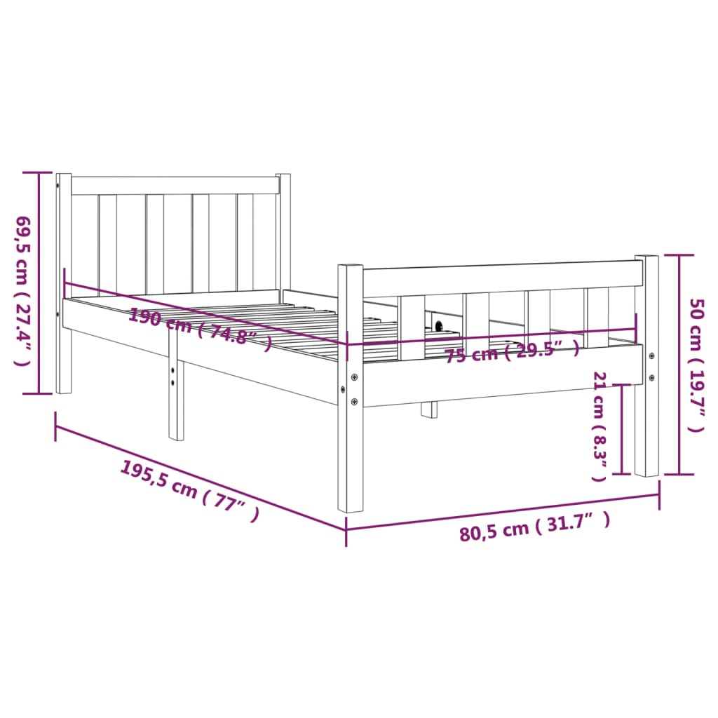 Bed Frame without Mattress Solid Wood Small Single