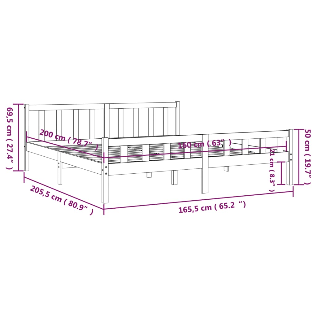 Bed Frame without Mattress Solid Wood 160x200 cm