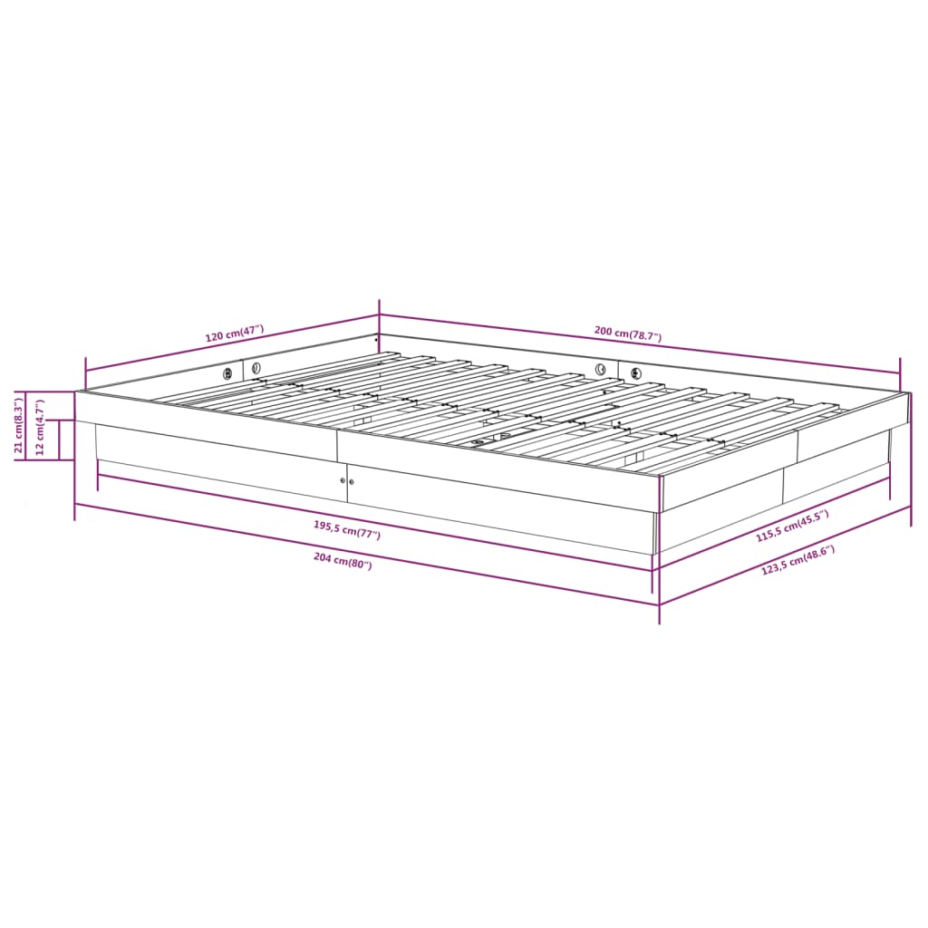 819906 vidaXL Bed Frame without Mattress Black Solid Wood 120x200 cm