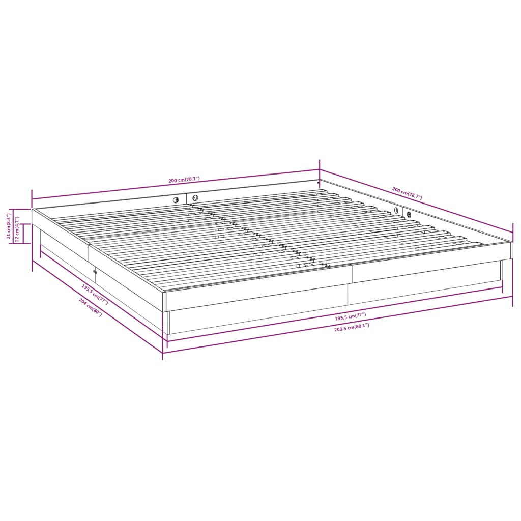 Bed Frame without Mattress Solid Wood 200x200 cm