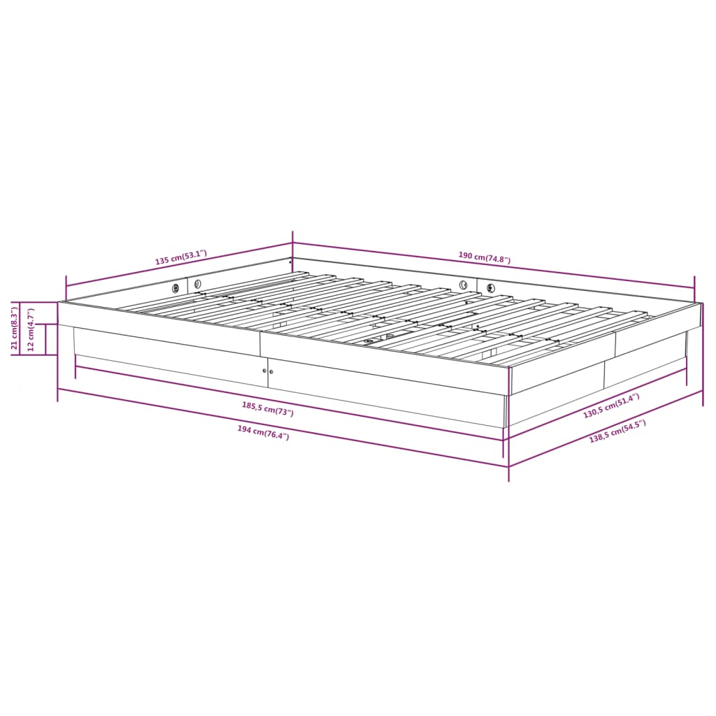 Bed Frame without Mattress Solid Wood Double