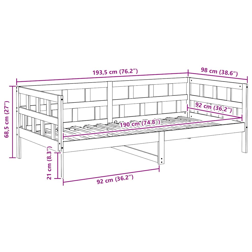 Day Bed without Mattress White Solid Wood Pine 90x190 cm Single