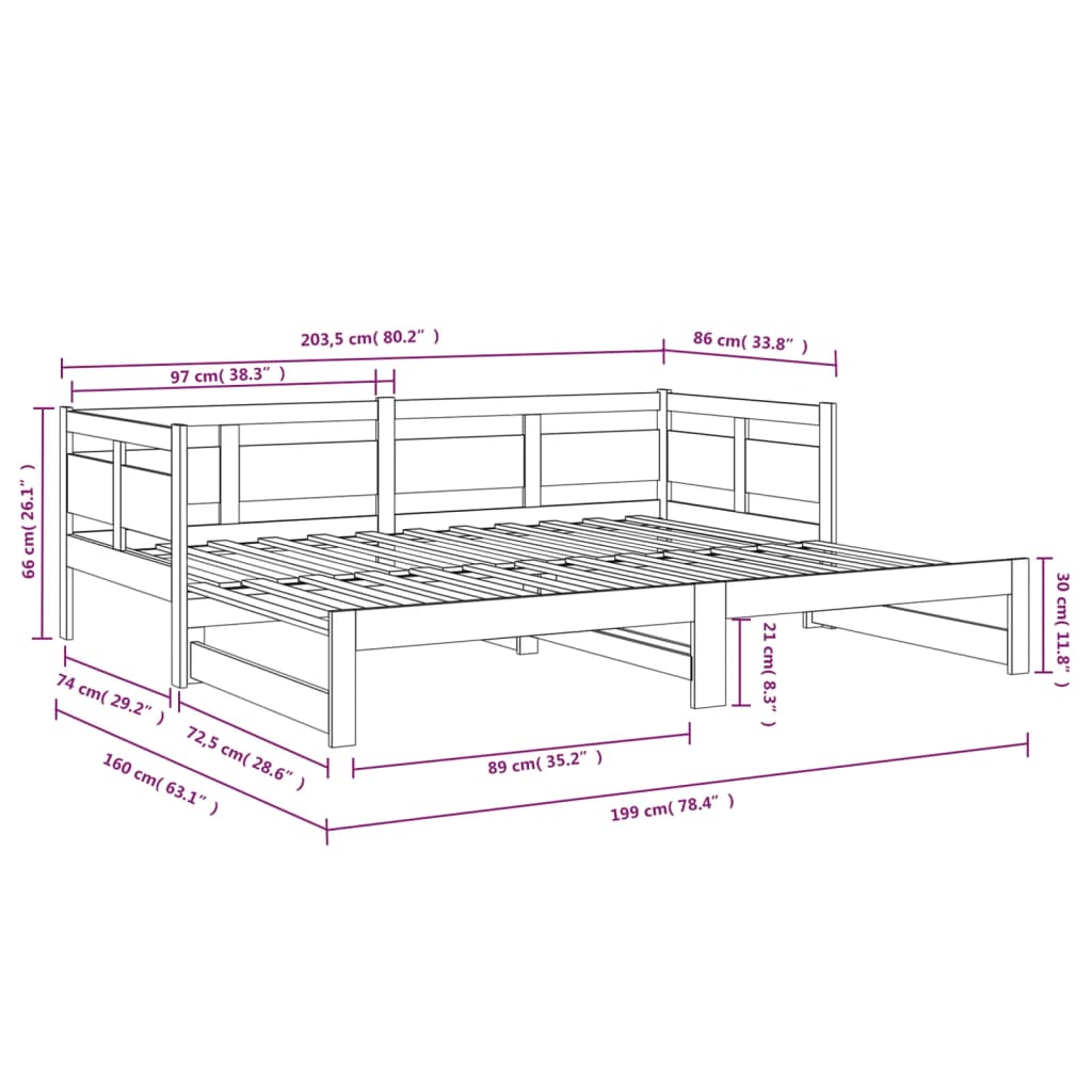Pull-out Day Bed without Mattress White 2x(80x200) cm