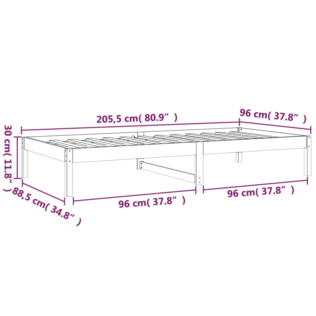 Day Bed without Mattress White 90x200 cm Solid Wood Pine