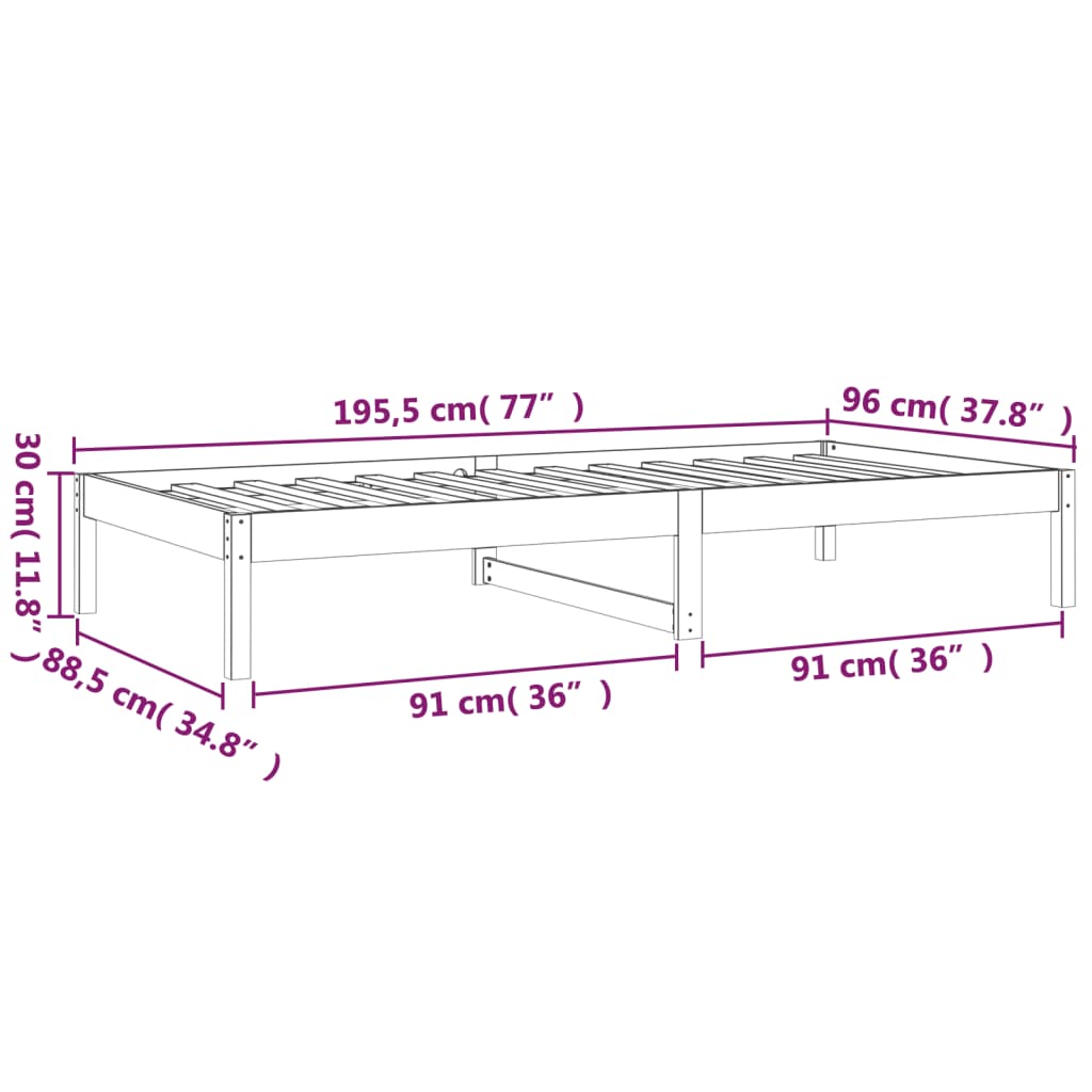 Day Bed without Mattress 90x190 cm Single Single Solid Wood Pine